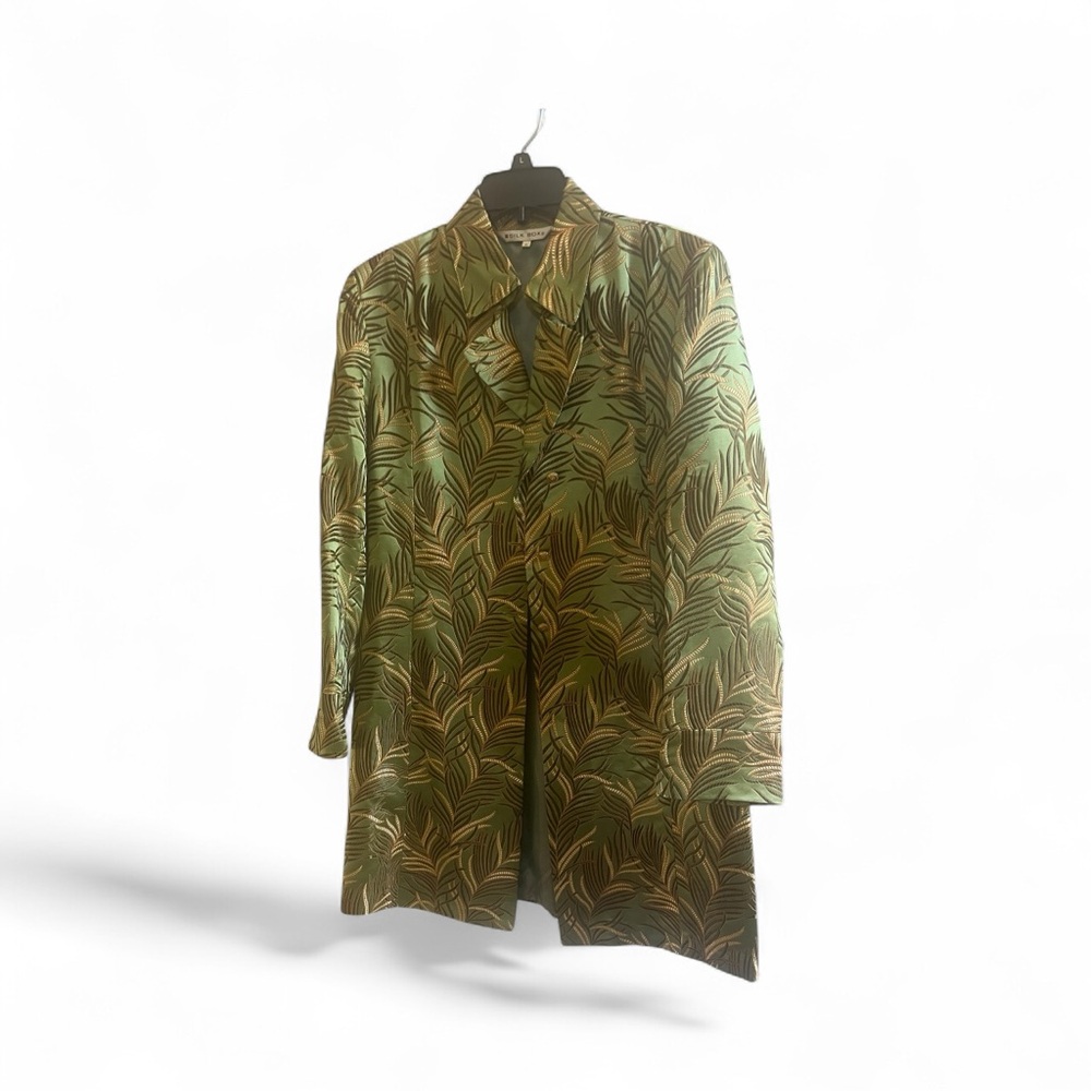 Green Leaf-Print Blazer Jacket